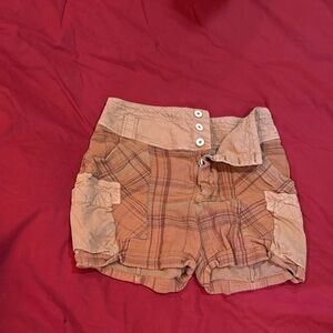 Free People Plaid Cargo Shorts in Tan and Brown